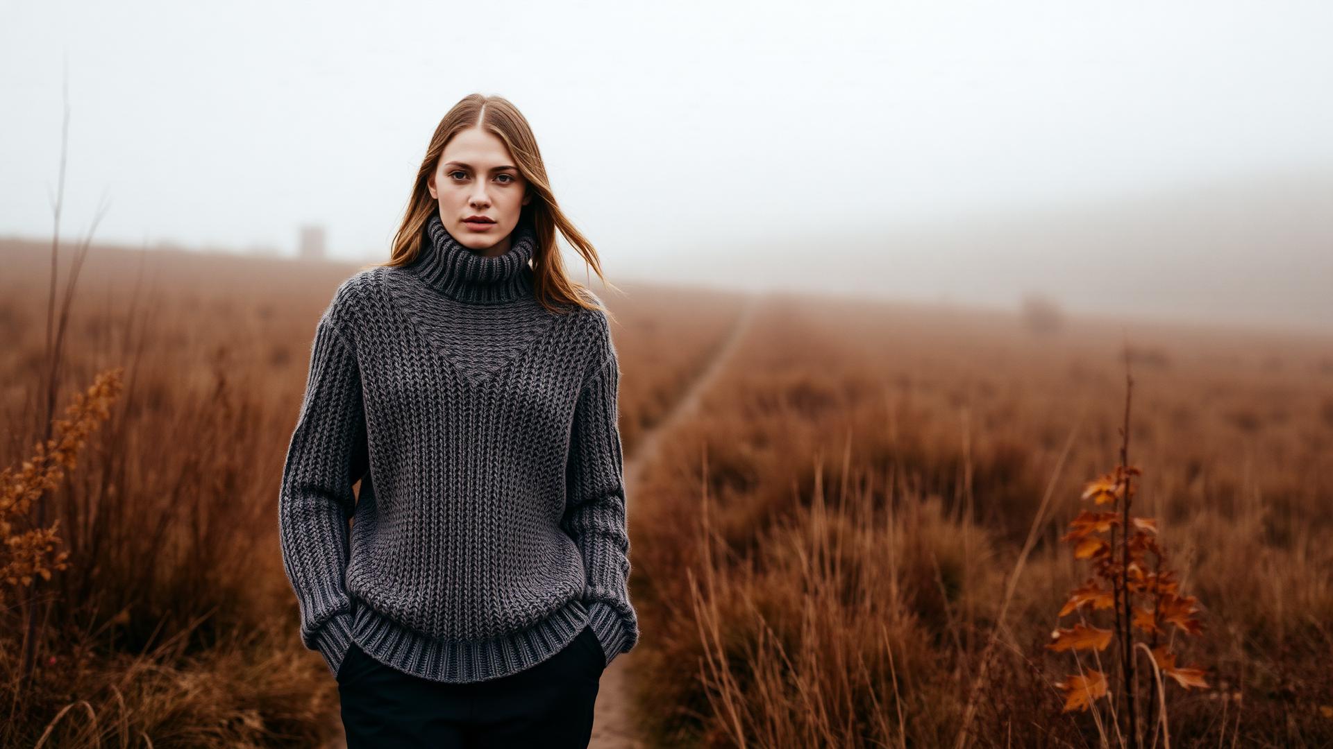 Model wearing handcrafted Terra Studios knitwear